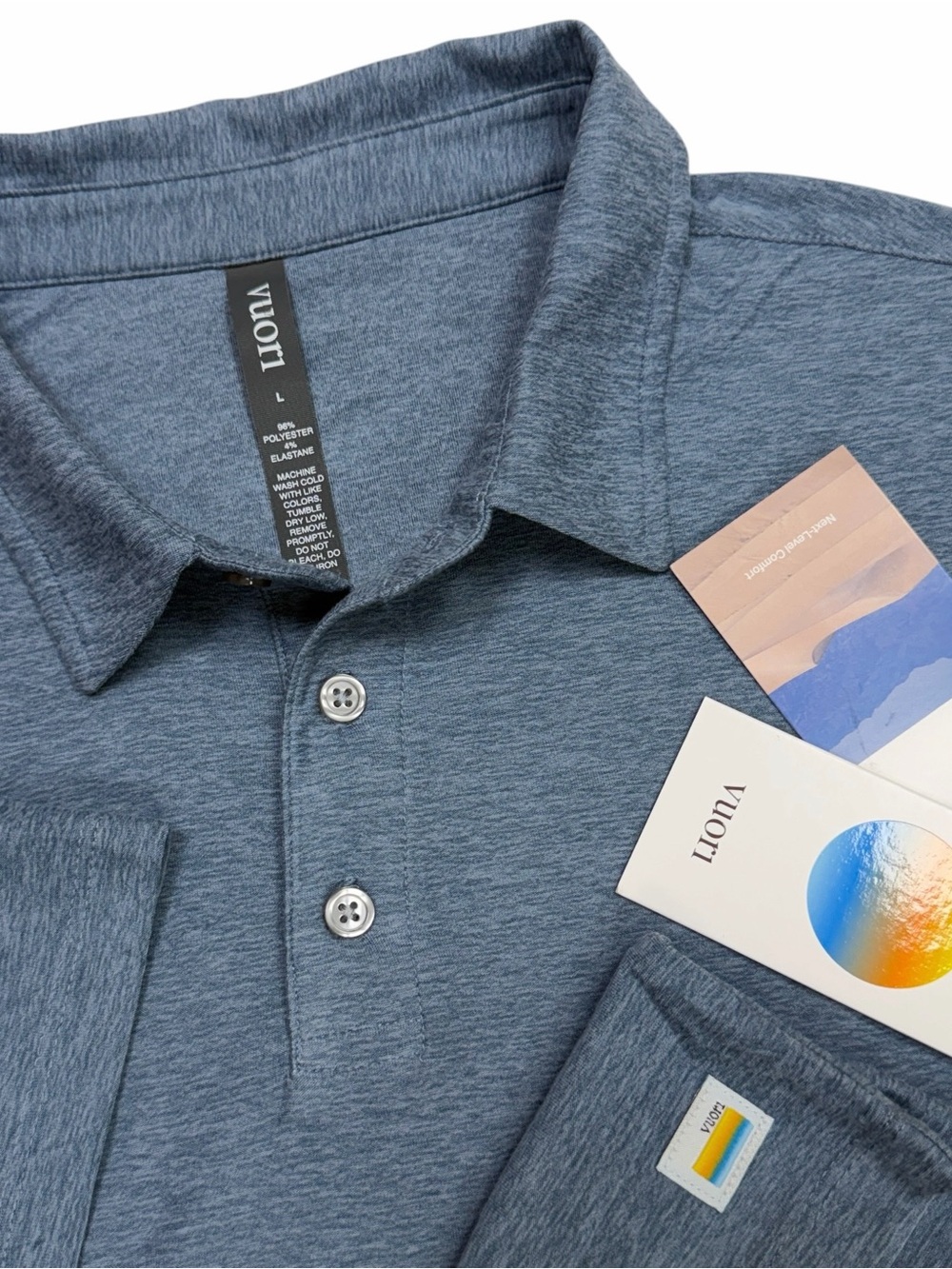Vuori Strato Tech Polo Mens Large Chambray Heather Performance Golf Limited NEW